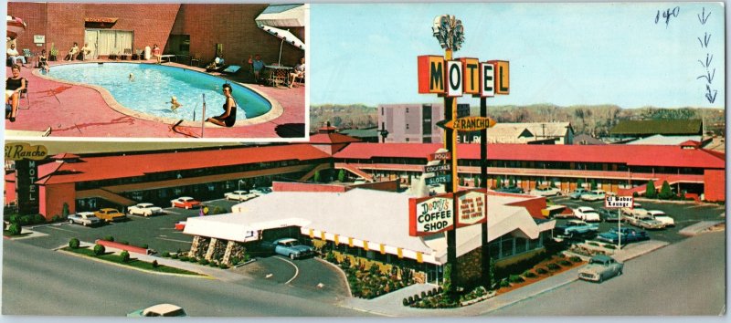 c1960s Reno NV EL Rancho Motor Hotels Map Dennys Birds Eye Oversized Postcard 3S