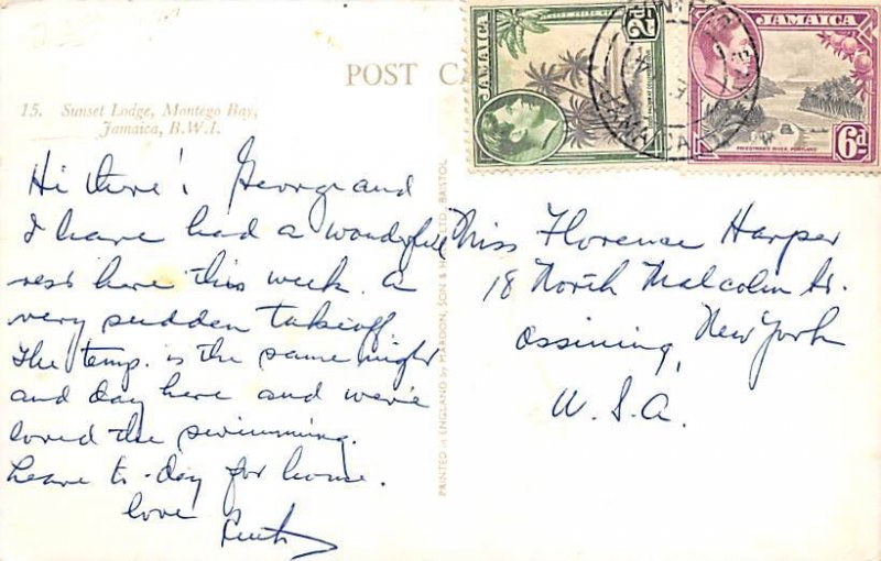 Sunset Lodge Montego Bay Jamaica Postal used unknown 