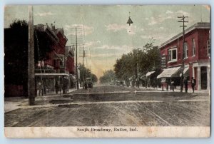 Butler Indiana IN Postcard South Broadway Business Section Scene c1905's Antique