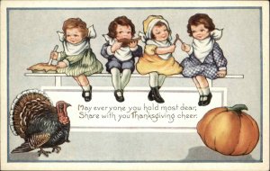 Whitney Thanksgiving Children Turkey Wishbone Vintage Postcard