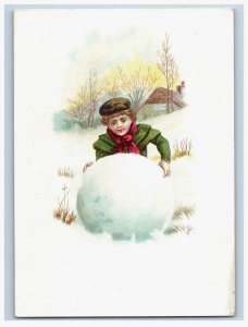 1880s Victorian Trade Card Winter Scene Child & Giant Snowball #6P