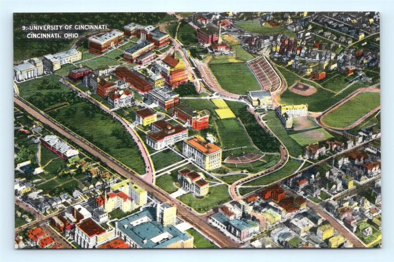 Postcard OH Cincinnati Airview of University of Cincinnati Campus Linen I10