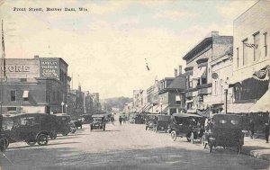 Front Street Cars Beaver Dam Wisconsin 1921 postcard