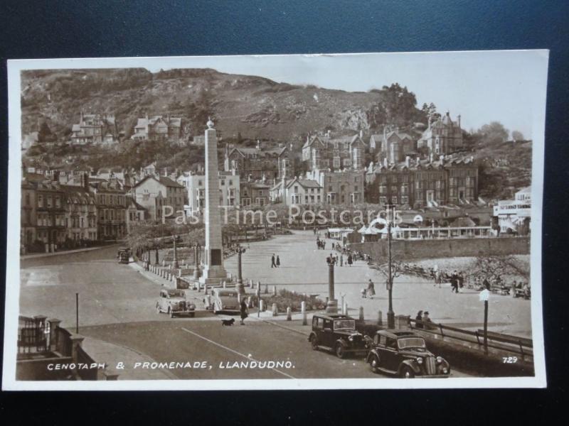 North Wales LLANDUDNO CENOTAPH & PROMENADE c1940's RP - Old Postcard