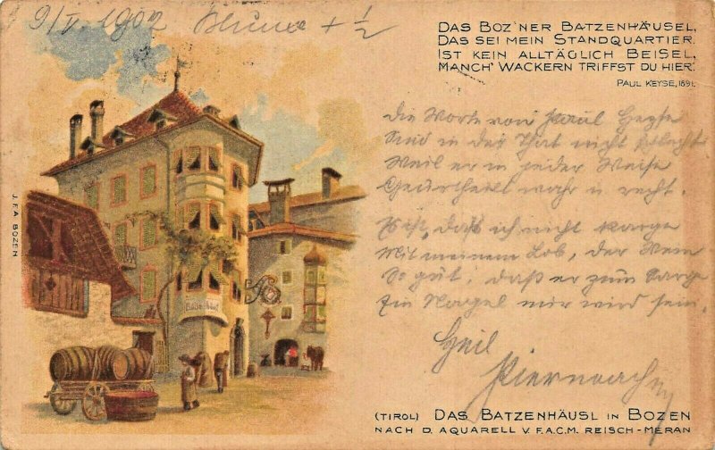 (TIROL) DAS BATZENHAUSL in BOZEN ITALY 1902 POSTCARD