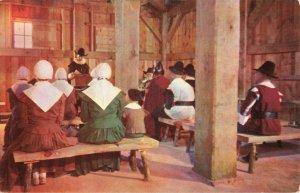 Postcard Interior First Fort-Meeting House Of The Pilgrims Plimoth Plantation
