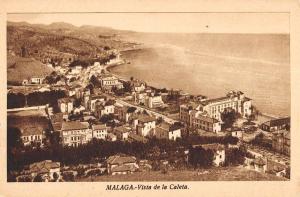 Malaga Spain Birdseye View Of City Waterfront Antique Postcard K23600