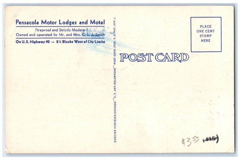 c1930's Pensacola Motor Lodges And Motel US Highway 90 Florida FL Postcard