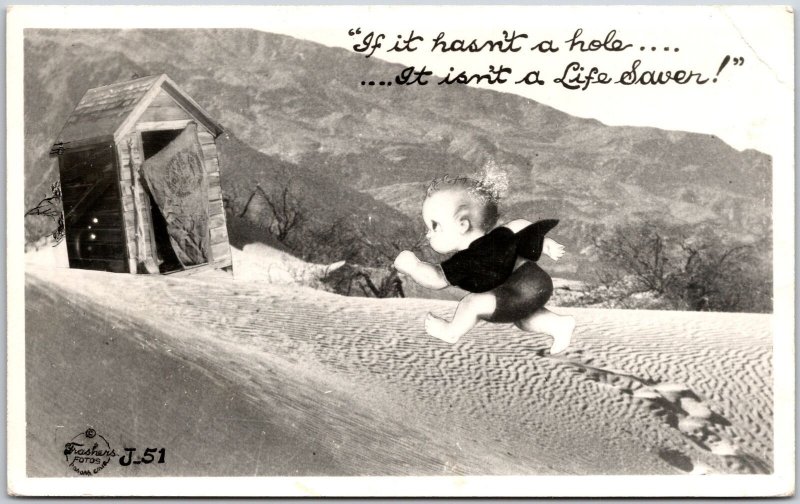 1920's Baby Running In A Hurry If It Wasn't A Hole, It Isn't A Life Postcard
