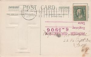 May Thine be a Happy Easter Greetings Silk and metal layered Cross pm 1919 - DB