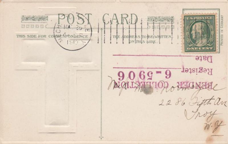 May Thine be a Happy Easter Greetings Silk and metal layered Cross pm 1919 - DB