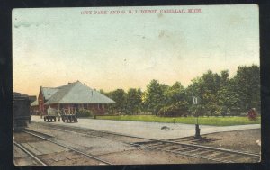 CADILLAC MICHIGAN GRI RAILROAD DEPOT TRAIN STATION 1909 VINTAGE POSTCARD