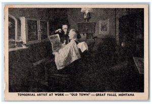 c1940's Tonsorial Artist at Work Old Town Great Falls Montana MT Postcard