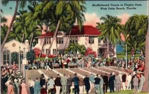 Shuffleboard Courts Flagler Park West Palm Beach Florida Linen Postcard JC18