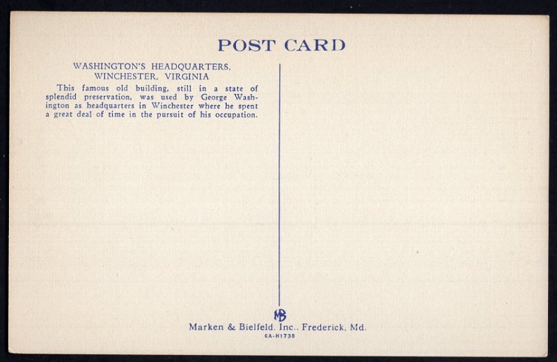 Virginia WINCHESTER Washington's Headquarters LINEN