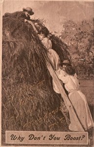 Vintage Postcard 1911 Lovers Escape On The Hays Girls Up Climbing Romance