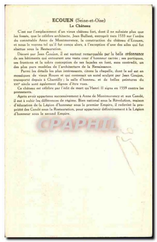 Old Postcard Ecouen (Seine et Oise) The Chateau