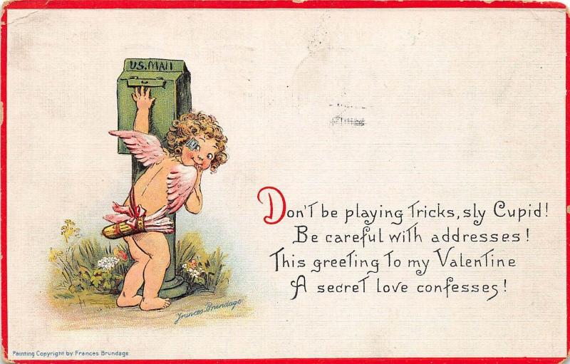 ARTIST SIGNED Postcard 1914 FRANCES BRUNDAGE Cupid US Mail VALENTINES DAY 80