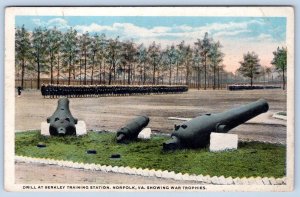 DRILL AT BERKLEY TRAINING STATION NORFOLK VIRGINIA SHOWING WAR TROPHIES CANNONS