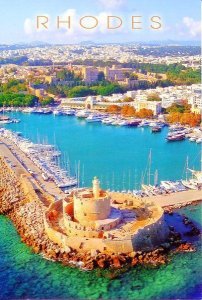 GREECE: Aerial View of Rhodes Harbor and Medieval City