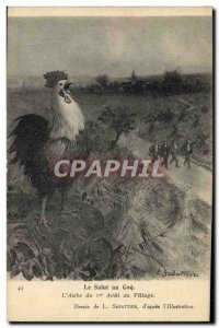 Postcard Old Rooster Hen The rooster hello to L & # 39aube August 1 to the vi...