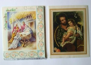 Mid Century Christmas Greeting Card Set Of 2 Religious Vintage Jesus Holy Family 