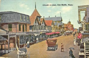 Oak Bluffs MA Circuit Avenue Horse & Wagon Old Car 1913 Postcard