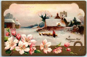 M-30225 A Prosperous New Year with Flowers and Winter Scenery Art Print