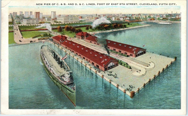 CLEVELAND, OH Ohio   SHIP at NEW PIER of C & B &  D & C Lines  c1910s  Postcard