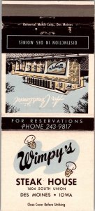 Vintage Matchbook Cover Wimpy's Steak House Des Moines, Iowa MB98