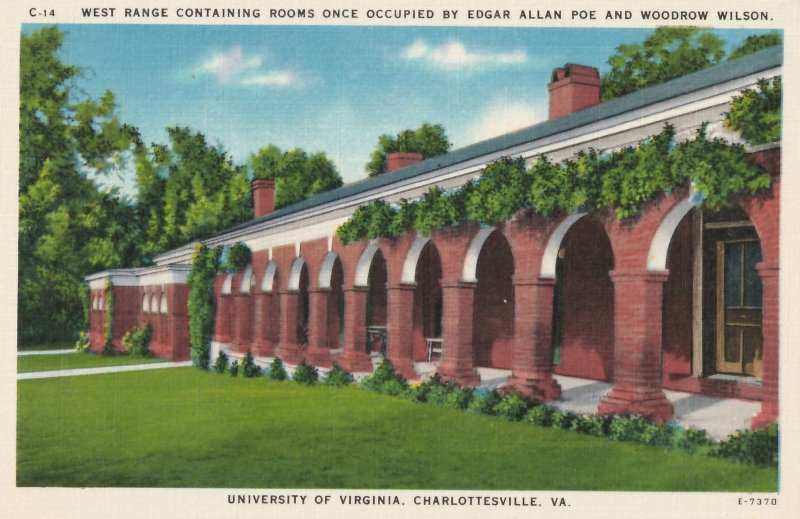 VINTAGE POSTCARD UNIVERSITY OF VIRGINIA SCHOOL EDGAR ALLAN POE & WOODROW WILSON