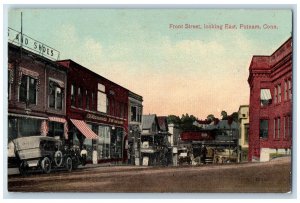c1910's Front Street East Downtown Car Parking Stores Putnam Conn. CT Postcard