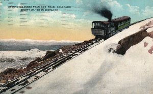 Vintage Postcard 1916 Ascending Pikes Peak Cog Road Snowy Range Colorado CO