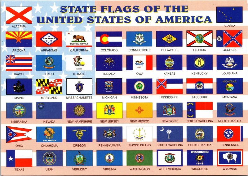 Vintage Continental Size Postcard State Flags of the United States of ...