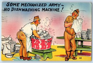 Humor Some Mechanized Army No Dishwashing Machine Soldier Mail WWII Postcard