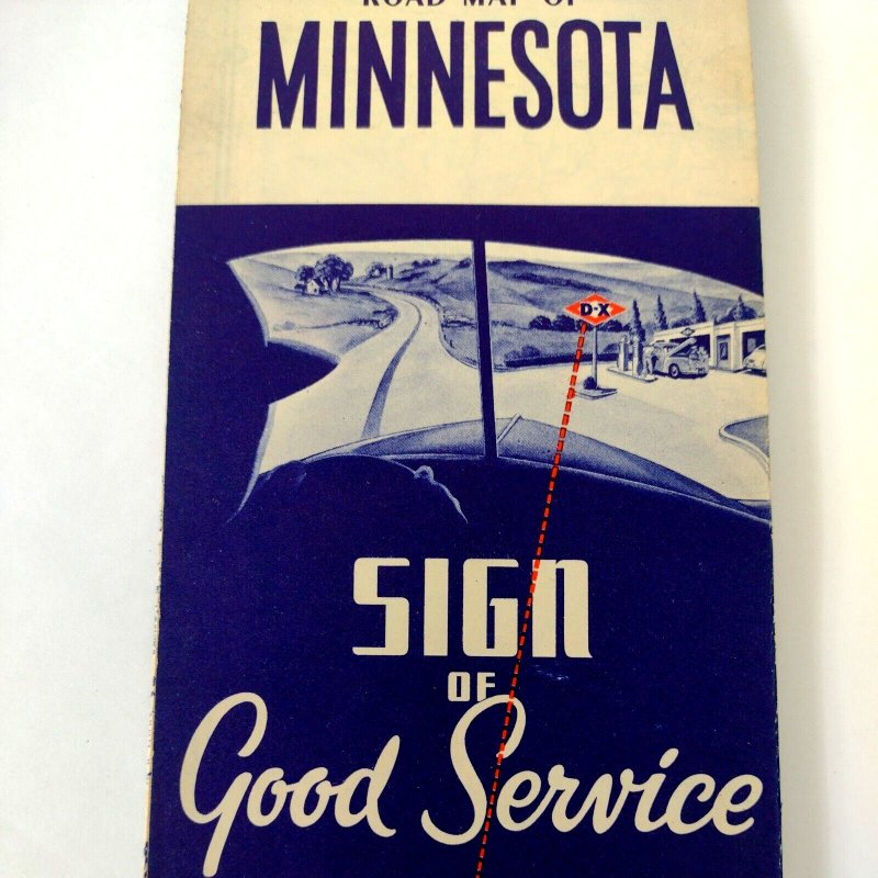 Circa 1940 Minnesota Road Map D-X Mid-Continent Petroleum Corporation