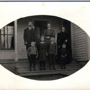 c1910s Nice Family Group on House Porch RPPC Cute Boy Girl Children Grandma A213