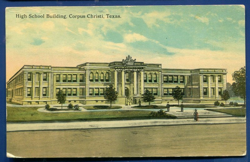 Corpus Christi Texas High School Building old Postcard