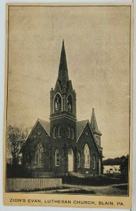 Blain Pa Zion's Evan. Lutheran Church c1910 Postcard M19