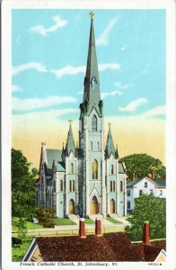 postcard St. Johnsbury Vermont - French Catholic Church