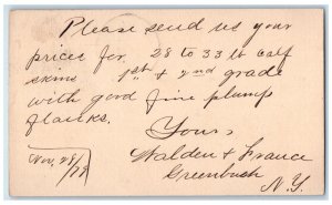 1879 Walden & France Greenbush New York NY Boston MA Albany MA Postal Card
