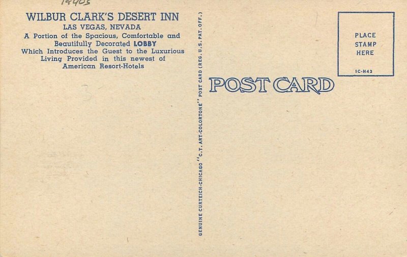 Postcard 1940s Las Vegas Nevada Wilbur Clark's Desert Inn occupation 23-11195