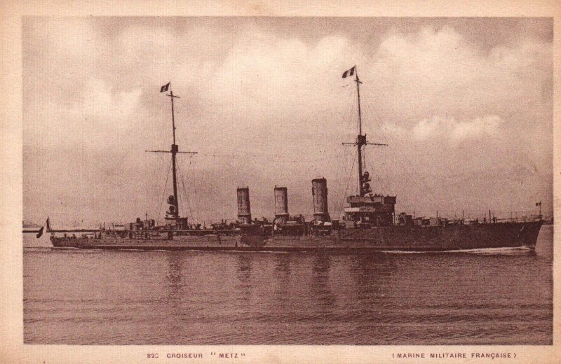 Postcard French Navy Cruiser METZ Battleship - War Time Photo