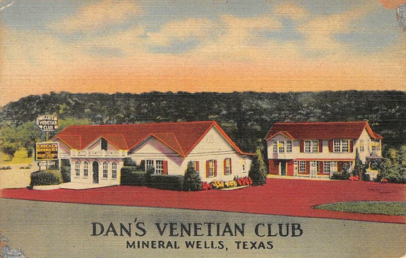 DAN'S VENETIAN CLUB Mineral Wells, Texas Roadside c1940s Vintage Linen Postcard