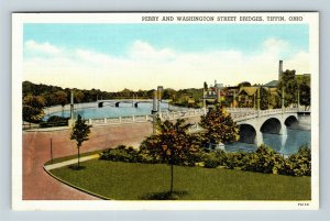Tiffin OH, Sandusky River, Washington Street Bridge, Vintage Ohio Postcard