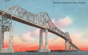 Vintage Postcard Sunshine Skyway Central High Level Bridge Across Tampa Florida