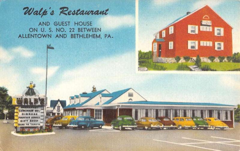 Bethlehem Pennsylvania Walps Restaurant Multiview Antique Postcard K102251