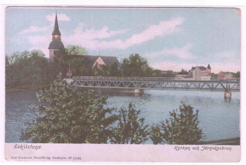 Kyrkan och Jarnvagsbron Church Bridge Eskilstuna Sweden 1907c postcard