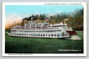 Vintage Steamer CAPITOL Mississippi Riverboat Postcard Underwood Photo Curteich