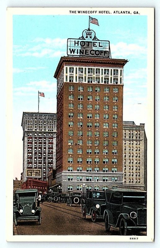 ATLANTA, Georgia GA ~ Peachtree Street HOTEL WINECOFF ca 1920s  Postcard